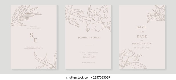 Luxury wedding invitation card background vector. Decorate with elegant botanical floral leaf branch line art template background. Design illustration for wedding and vip cover template, banner.