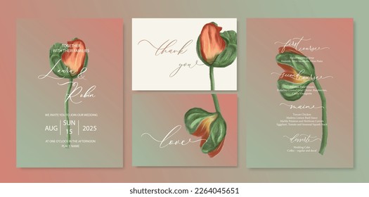 Luxury wedding invitation card background with watercolor botanical poppy. Abstract floral art background vector design for wedding and vip cover template