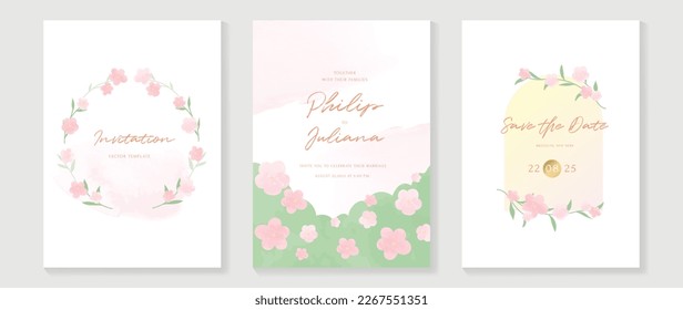 Luxury wedding invitation card background vector. Elegant hand drawn watercolor botanical wildflowers texture template background. Design illustration for wedding and vip cover template, banner.