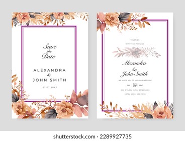 Luxury wedding invitation card background with golden watercolor art flower and botanical leaves, Organic shapes, Watercolor. Abstract art background vector design for wedding and vip cover template