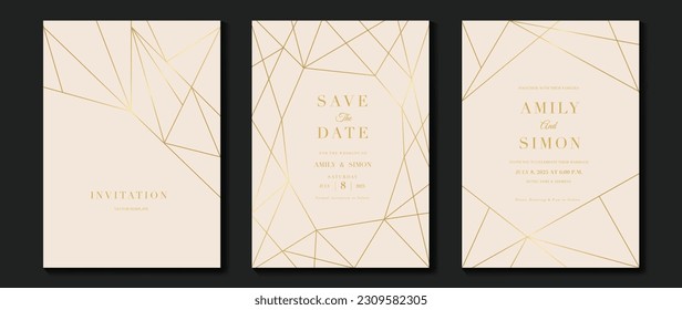 Luxury wedding invitation card background vector. Golden elegant geometric shape, gold lines on light background. Premium design illustration for wedding and vip cover template, banner, poster.