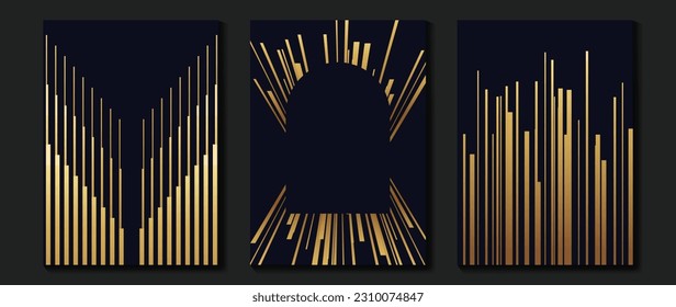 Luxury wedding invitation card background vector. Golden elegant geometric shape, gold lines on dark background. Premium design illustration for wedding and vip cover template, banner, poster.