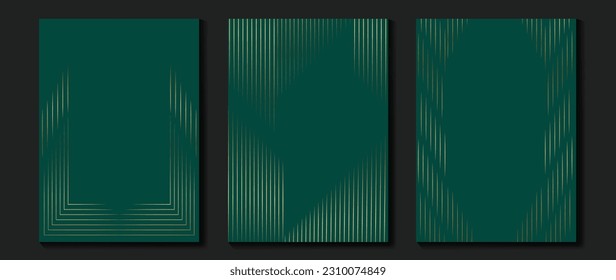 Luxury wedding invitation card background vector. Golden elegant geometric shape, gold lines on green background. Premium design illustration for wedding and vip cover template, banner, poster.