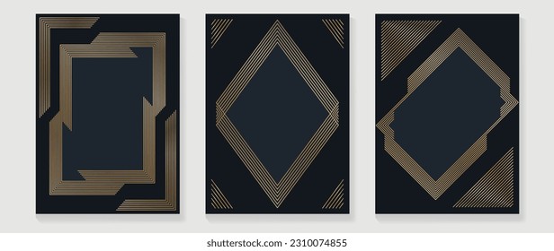 Luxuriöse Hochzeitskarte Hintergrund Vektorgrafik. Goldene, elegante geometrische Form, goldene Linien auf dunklem Hintergrund. Premium Design-Illustration für Hochzeit und Vip-Cover-Vorlage, Banner, Poster.