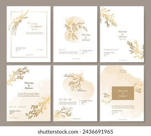 Luxury wedding invitation card background with golden line art flower and botanical leaves. Template layout design for invite card, luxury invitation card and cover template.