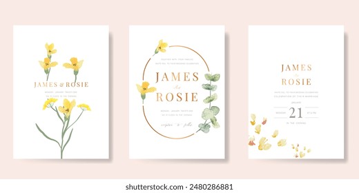 Tarjeta de invitación de boda de lujo Vector de fondo. Fondo de Plantilla de textura de flores botánicas de acuarela pintada a mano mínima. Diseño para boda, Plantilla de portada vip, tarjeta moderna rsvp, póster.