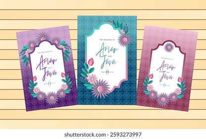 Luxury wedding invitation card background with colorful art flower
