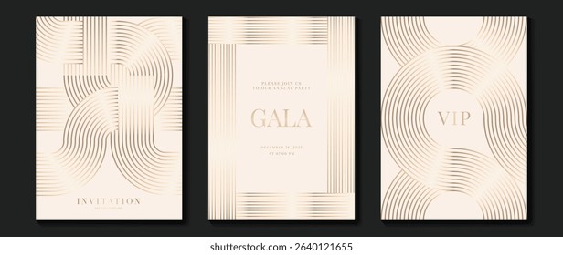 Luxury wedding invitation card background vector. Golden elegant gold wavy lines on light background. Premium design illustration for wedding and vip cover template, banner, poster.