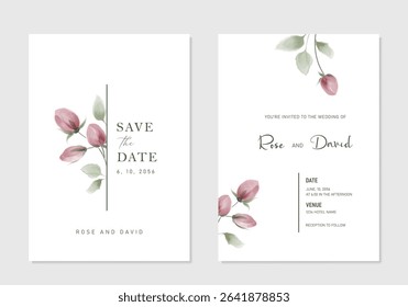 Luxury wedding invitation card background vector. Watercolor botanical flowers texture. Design for wedding, vip cover template, rsvp modern card, poster.