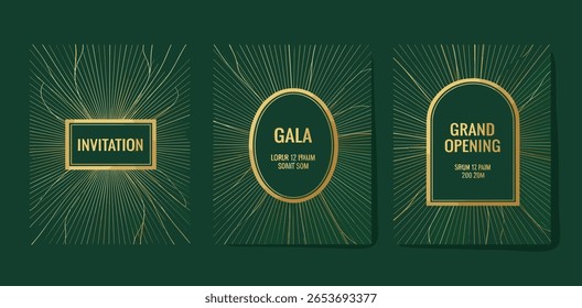 Luxury wedding invitation card background vector. Golden elegant gold wavy lines on brown background. 