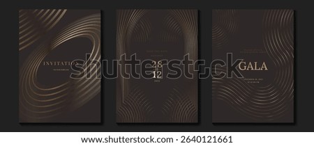 Luxury wedding invitation card background vector. Golden elegant gold wavy lines on brown background. Premium design illustration for wedding and vip cover template, banner, poster.