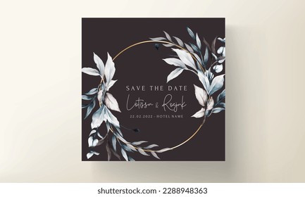 Luxury wedding invitation card with beautiful leaves watercolor