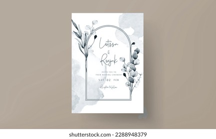 Luxury wedding invitation card with beautiful leaves watercolor