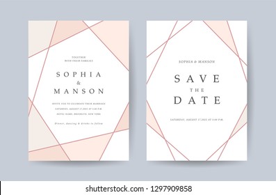 Luxury Wedding invitation Card. Design with Minimal Golden Geometric shape pattern Can be adapt to covers design, RSVP, brochure, Packaging backgrounds, poster and greeting cards. Vector illustration.
