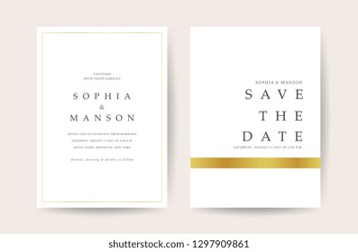 Luxury Wedding invitation Card. Design with Minimal Golden Geometric shape pattern Can be adapt to covers design, RSVP, brochure, Packaging backgrounds, poster and greeting cards. Vector illustration.