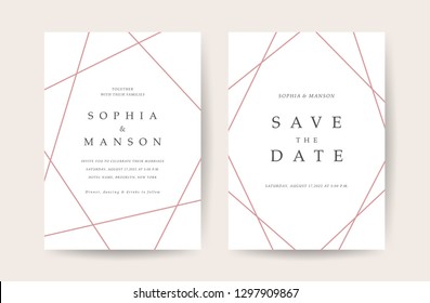 Luxury Wedding invitation Card. Design with Minimal Golden Geometric shape pattern Can be adapt to covers design, RSVP, brochure, Packaging backgrounds, poster and greeting cards. Vector illustration.