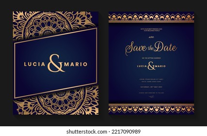 
Luxury wedding invitation card design with golden mandala and abstract pattern, Arabic Islamic east background style, Decorative ornamental mandala for print, poster, cover, flyer, and banner.