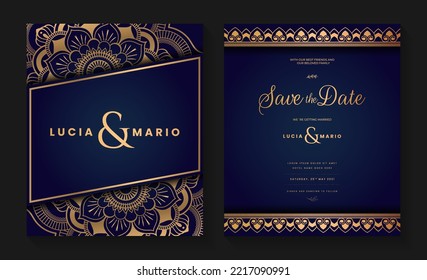 
Luxury wedding invitation card design with golden mandala and abstract pattern, Arabic Islamic east background style, Decorative ornamental mandala for print, poster, cover, flyer, and banner.