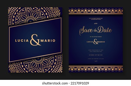 
Luxury wedding invitation card design with golden mandala and abstract pattern, Arabic Islamic east background style, Decorative ornamental mandala for print, poster, cover, flyer, and banner.