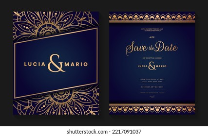 
Luxury wedding invitation card design with golden mandala and abstract pattern, Arabic Islamic east background style, Decorative ornamental mandala for print, poster, cover, flyer, and banner.