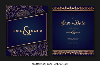 
Luxury wedding invitation card design with golden mandala and abstract pattern, Arabic Islamic east background style, Decorative ornamental mandala for print, poster, cover, flyer, and banner.