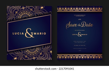 
Luxury wedding invitation card design with golden mandala and abstract pattern, Arabic Islamic east background style, Decorative ornamental mandala for print, poster, cover, flyer, and banner.