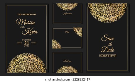 Luxury wedding invitation card design with golden mandala