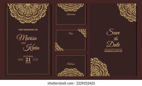 Luxury wedding invitation card design with golden mandala