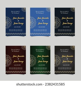 Luxury wedding invitation card design set. Luxury vintage golden vector invitation card template. 