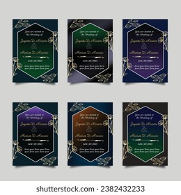 Luxury wedding invitation card design set. Luxury vintage golden vector invitation card template. 