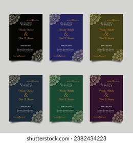 Luxury wedding invitation card design set. Luxury vintage golden vector invitation card template. 