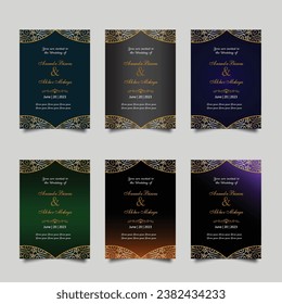 Luxury wedding invitation card design set. Luxury vintage golden vector invitation card template. 