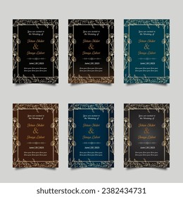 Luxury wedding invitation card design set. Luxury vintage golden vector invitation card template. 
