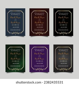 Luxury wedding invitation card design set. Luxury vintage golden vector invitation card template. 