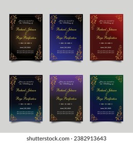 Luxury wedding invitation card design set. Luxury vintage golden vector invitation card template. 