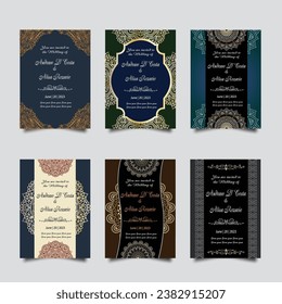 Luxury wedding invitation card design set. Luxury vintage golden vector invitation card template. 