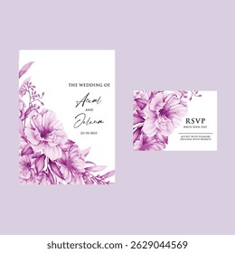 Luxury wedding invitation card rose template. Watercolor card with gold line art, eucalyptus, colorful floral, leaves. Elegant botanical Floral vector template with lily flower background. 