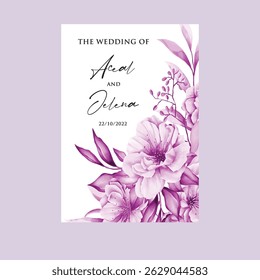Luxury wedding invitation card rose template. Watercolor card with gold line art, eucalyptus, colorful floral, leaves. Elegant botanical Floral vector template with lily flower background. 