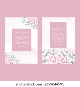 Luxury wedding invitation card rose template. Watercolor card with gold line art, eucalyptus, colorful floral, leaves. Elegant botanical Floral vector template with lily flower background. 