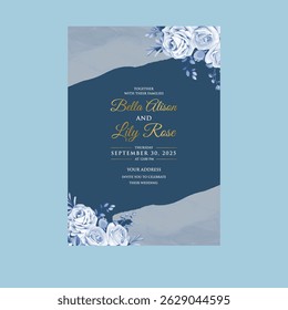 Luxury wedding invitation card rose template. Watercolor card with gold line art, eucalyptus, colorful floral, leaves. Elegant botanical Floral vector template with lily flower background. 