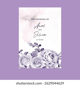 Luxury wedding invitation card rose template. Watercolor card with gold line art, eucalyptus, colorful floral, leaves. Elegant botanical Floral vector template with lily flower background. 