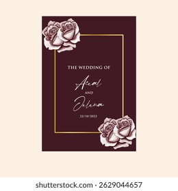 Luxury wedding invitation card rose template. Watercolor card with gold line art, eucalyptus, colorful floral, leaves. Elegant botanical Floral vector template with lily flower background. 