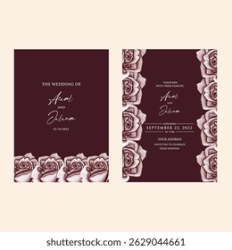 Luxury wedding invitation card rose template. Watercolor card with gold line art, eucalyptus, colorful floral, leaves. Elegant botanical Floral vector template with lily flower background. 