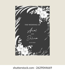 Luxury wedding invitation card rose template. Watercolor card with gold line art, eucalyptus, colorful floral, leaves. Elegant botanical Floral vector template with lily flower background. 