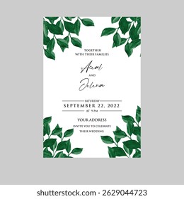 Luxury wedding invitation card rose template. Watercolor card with gold line art, eucalyptus, colorful floral, leaves. Elegant botanical Floral vector template with lily flower background. 