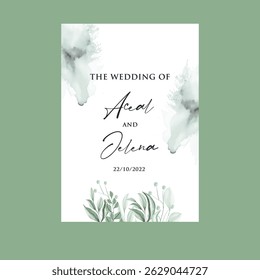 Luxury wedding invitation card rose template. Watercolor card with gold line art, eucalyptus, colorful floral, leaves. Elegant botanical Floral vector template with lily flower background. 