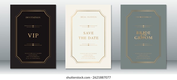 Luxury Wedding Invitation Card Set with Classic Gold Frame Design