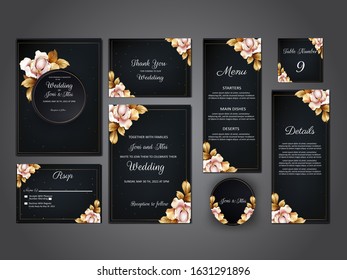 luxury wedding invitation card template suite elegant realistic floral background bundle invite save date thank you rsvp