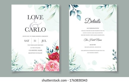 Luxury wedding invitation card template set with beautiful watercolor floral