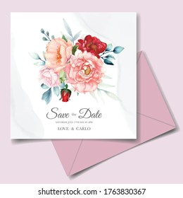 Luxury wedding invitation card template set with beautiful watercolor floral